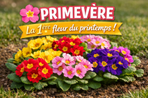 Primevère fleurissant au printemps Primevère en fleurs dans un jardin au printemps, plante colorée idéale pour balcon et terrasse